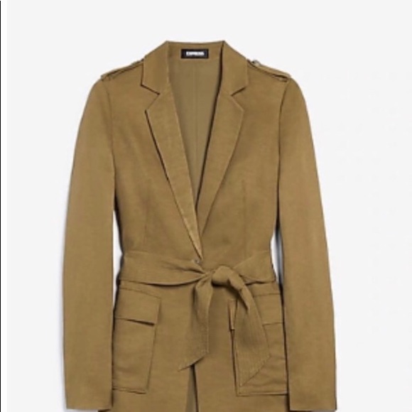 NWOT Express beautiful belted olive colored jacket - Picture 2 of 11